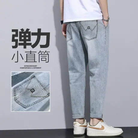 夏季日系港风潮牌九分休闲牛仔裤夏款宽松男装新塘高端水洗男裤子商品大图