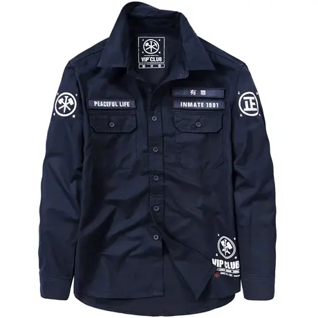 VIP复古衬衫男长袖韩版潮流帅气休闲衬衣宽松工装外套寸衫上衣服商品大图