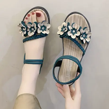 平底露趾网红凉鞋女2023夏季新款日常穿搭气质清新轻熟风平跟女鞋商品大图