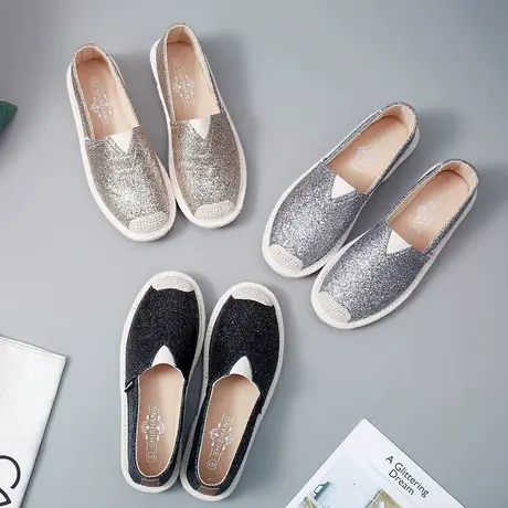 渔夫鞋女亮片一脚蹬懒人鞋女韩版街拍学生帆布鞋百搭休闲鞋孕妇鞋商品大图