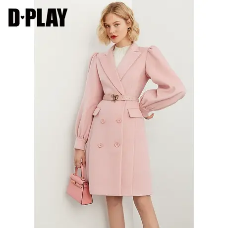 DPLAY德帕拉秋装冬款时尚灰橘粉休闲宽松枪驳领毛呢大衣商品大图