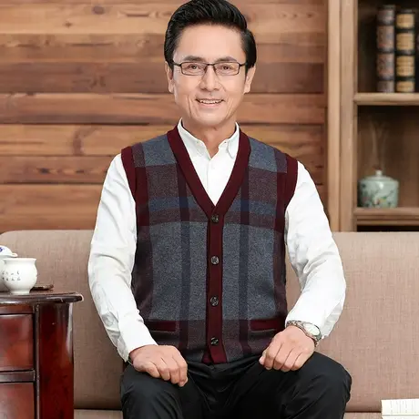 背心马甲男士春秋季爸爸加厚保暖马夹男式新款冬装中老年人毛线衣商品大图