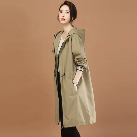 韩潮袭人连帽休闲中长款风衣女2024春季新款百搭显示小个子外套商品大图