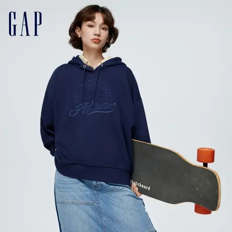 Gap女装2024春季新款法式圈织柔软3Dlogo抽绳连帽卫衣上衣873743图片