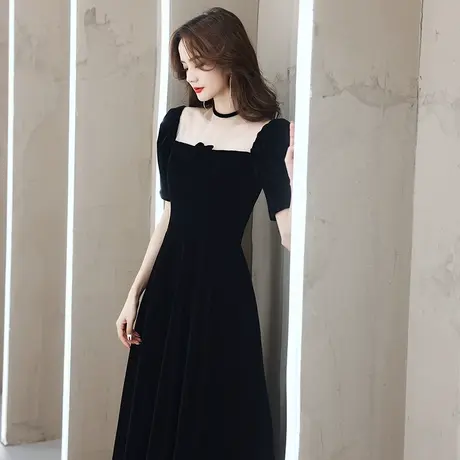黑色晚礼服裙女2020新款高贵复古宴会气质年会派对中长款名媛高端图片