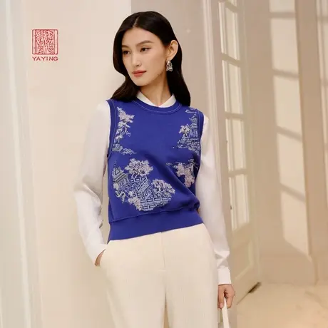 EP雅莹高端系列 国风提花丝羊毛刺绣针织马甲 2024春装新款9004A商品大图