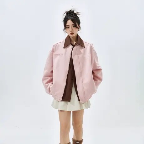 YEP美式街头风棒球服外套女春秋2024年新款可拆卸领夹克宽松上衣商品大图