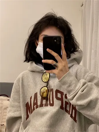 美式复古连帽卫衣女潮牌宽松秋冬加绒加厚小个子vintage古着外套商品大图