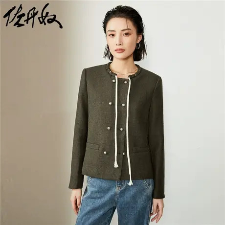 佐丹奴外套女装小香风梭织绑带圆领双排扣上衣 18373910商品大图