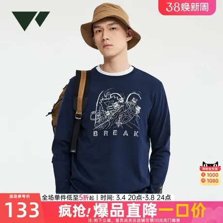 七匹狼男士长袖T恤2024秋季新款圆领纯棉印花休闲百搭打底男装潮图片