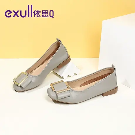 exull/依思Q2023年新款气质高跟鞋女软皮低粗跟方头英伦风女单鞋图片