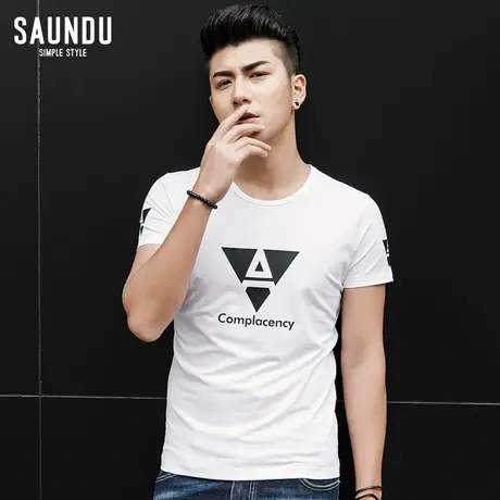 夏季男士短袖t恤圆领白色半袖潮流印花上衣服男式青年夏天体恤男商品大图