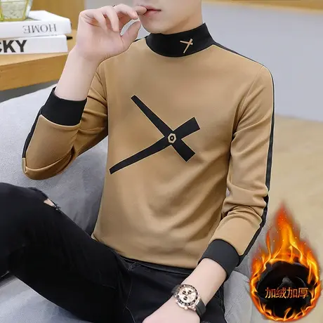 男士秋冬季半高领韩版潮流打底衫加绒加厚帅气卫衣青年保暖上衣服商品大图
