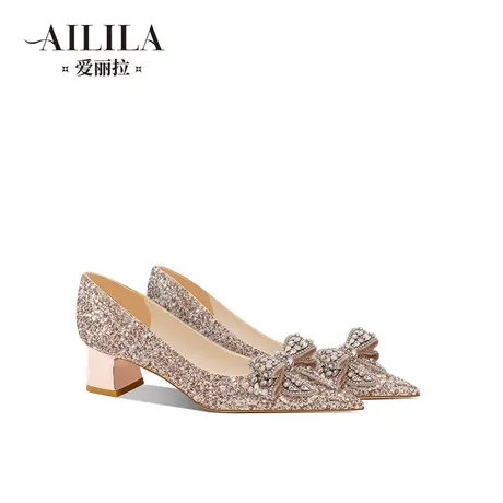 爱丽拉粗跟婚鞋女2023新款秀禾主婚纱两穿水钻高跟鞋不累脚新娘鞋商品大图