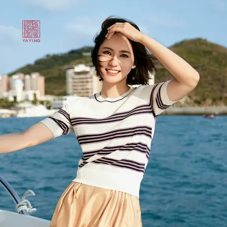 EP雅莹高端系列 圆领直身条纹T恤感针织衫 2023新款9503A商品大图