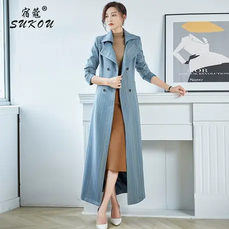 时尚条纹休闲风衣女2023秋装新款高端大气流行外套女韩版气质大衣商品大图