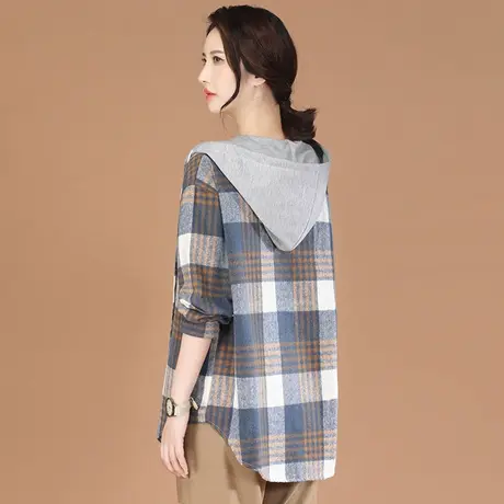 韩潮袭人长袖连帽格纹中长款外套女2023秋装新款休闲百搭棒球服图片