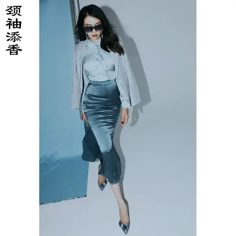 颈袖添香2023新款波点雪纺上衣桑蚕丝真丝衬衫女士衬衣长袖衬衣商品大图