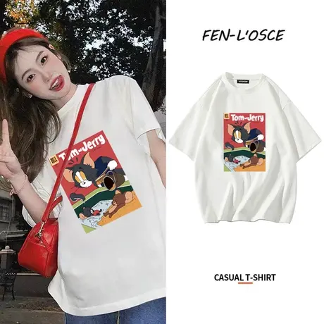 短袖t恤女2023夏季新款韩版宽松时尚卡通印花洋气体桖衫纯棉上衣商品大图