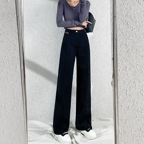 高腰阔腿裤牛仔裤女秋冬2023年新款宽松直筒小个子显瘦春装拖地裤商品大图