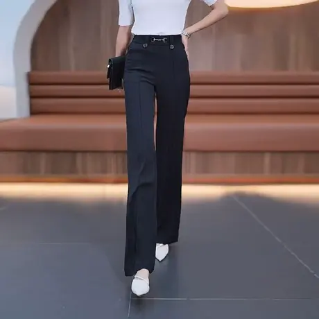 黑色阔腿裤女宽松显瘦松紧高腰直筒裤夏季薄款气质减龄时尚休闲裤图片