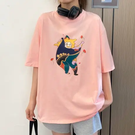 美式复古短袖t恤女大码半袖ins设计感小众宽松韩版bf慵懒风上衣服商品大图