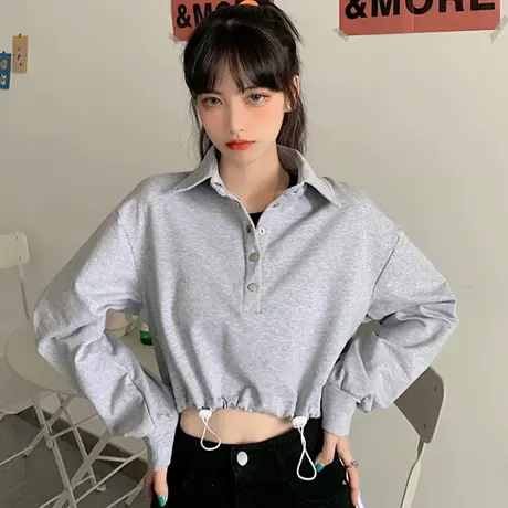 vetiver网红短款卫衣女夏薄款宽松韩版bf慵懒风ins超火上衣外套潮图片