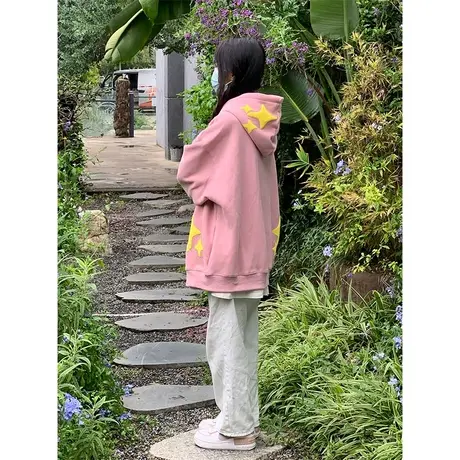 小众设计感连帽卫衣女加绒加厚大码秋冬潮牌宽松慵懒风开衫外套图片