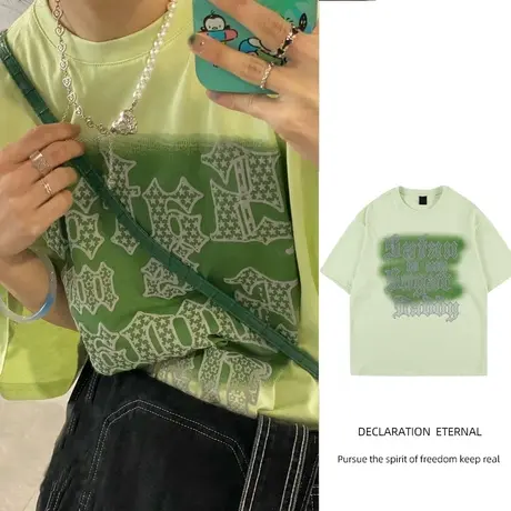 胖mm欧美hiphop短袖T恤女国潮牌美式复古宽松设计感上衣女ins夏季商品大图