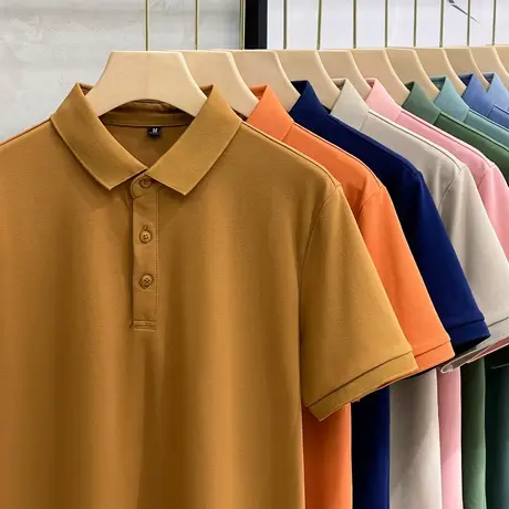 13色2023新款夏季丝光棉高端polo衫男士短袖商务冰丝翻领T恤保罗商品大图