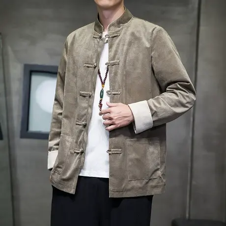 2023秋季中国风灯芯绒夹克男复古中式唐装民族风休闲汉服盘扣外套图片