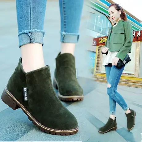 2023春秋新款粗跟短靴女鞋厚底马丁靴女英伦风切尔西靴女靴加绒潮图片