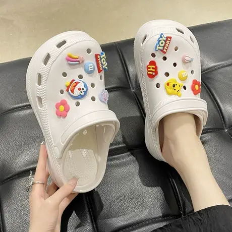 夏季新款可爱小熊洞洞鞋女ins潮外穿防滑厚底沙滩增高包头凉拖鞋商品大图