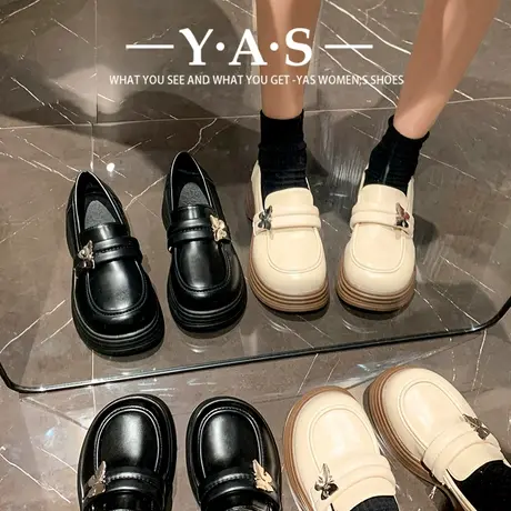 法式玛丽珍小皮鞋女2024春新款厚底蝴蝶一脚蹬配裙子粗跟高跟单鞋商品大图