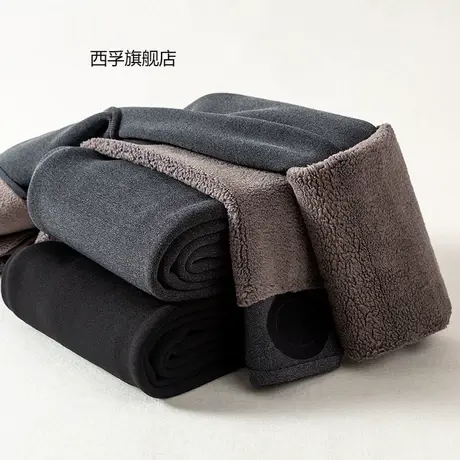 500g加厚高腰锦纶小黑裤羊羔绒前后一字档一体裤加绒打底裤女外穿商品大图