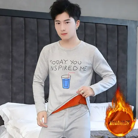 冬季秋衣秋裤套装男士加绒加厚青少年学生圆领打底衫保暖内衣套装图片