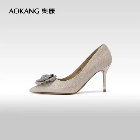 【爱与面包】奥康女鞋 春秋季新款婚鞋婚纱秀禾两穿高跟鞋图片