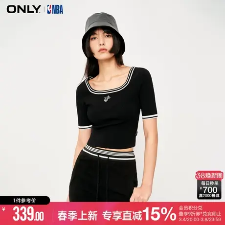 ONLY2024春季新款NBA联名撞色线条修身U领短袖针织衫女|12413A001图片