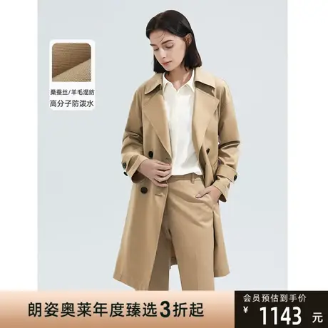 朗姿系带修身通勤西装领气质中长款外套风衣女2022年秋季新款图片