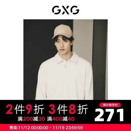 【龚俊心选】GXG男装 城市通勤翻领锯齿肌理绣花章仔微阔长袖卫衣图片