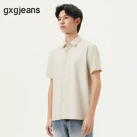 gxg.jeans男装 米色宽松基础休闲短袖衬衫T恤男士薄款 25年夏新品商品大图
