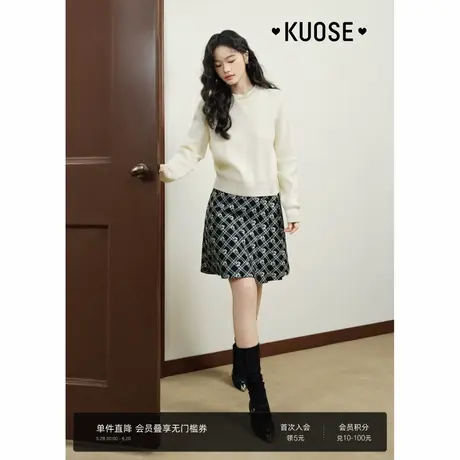 阔色黑白色高腰显瘦格子碎花半身裙女2025春新款不规则短裙秋冬图片