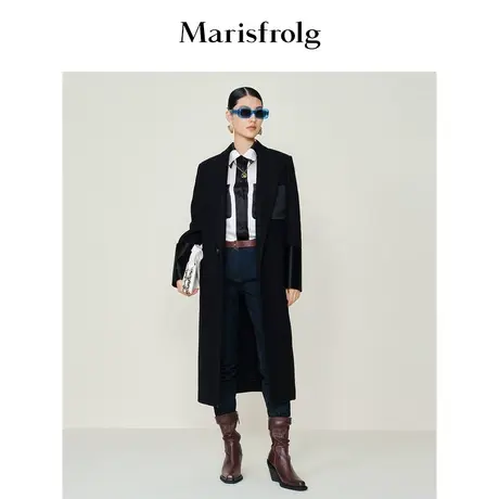 【羊毛西装大衣】玛丝菲尔冬季新款黑色双排扣西装羊毛毛呢外套商品大图