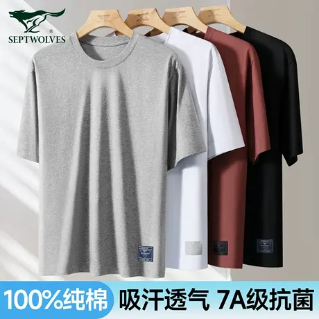 七匹狼短袖t恤男夏季新款宽松纯棉运动圆领灰色打底衫青少年上衣商品大图