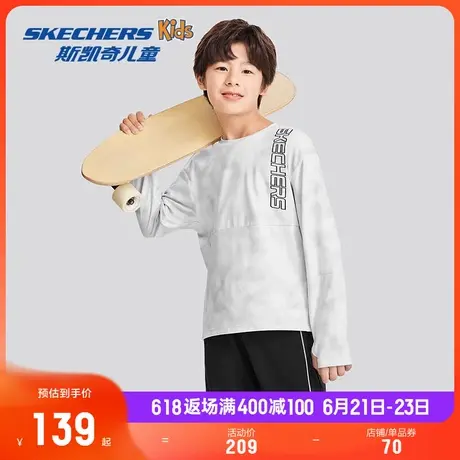 Skechers斯凯奇男童针织长袖T恤衫秋季新款时尚圆领宽松运动上衣商品大图