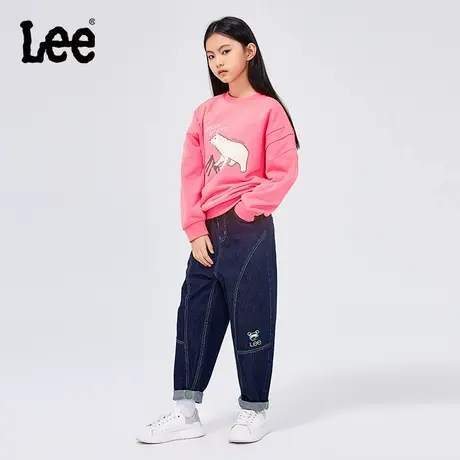 Lee童装线性印花套头卫衣女童2025年秋季新款宽松落肩圆领上衣图片