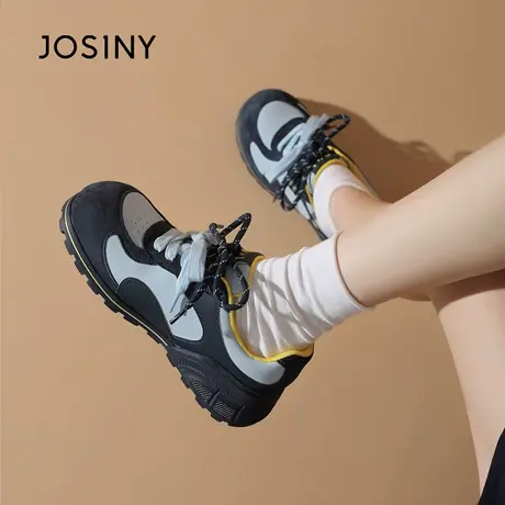 卓诗尼厚底小白鞋女2025秋季新款舒适软底系带休闲鞋增高运动板鞋商品大图