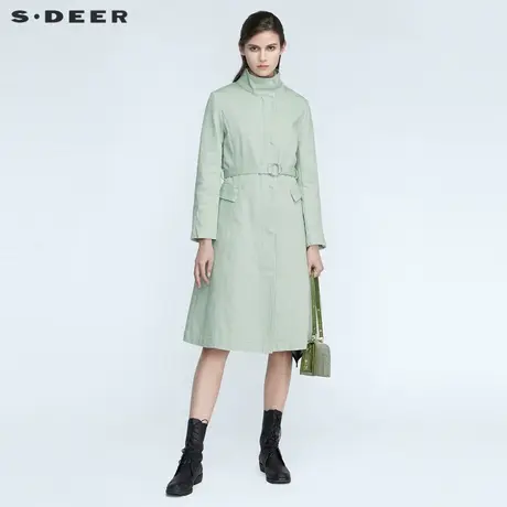 sdeer圣迪奥女装时尚立领收腰拼接A字长款风衣S21181809商品大图