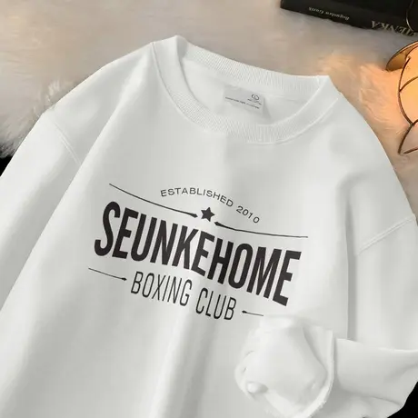 320g重磅白色卫衣男春秋款圆领无帽长袖t恤加绒加厚潮牌潮流百搭商品大图