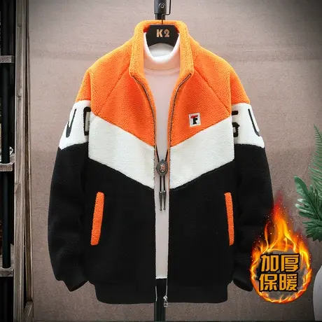 加厚羊羔绒棉衣男士秋冬季拼色保暖棉服2023新款青少年颗粒绒外套商品大图